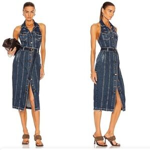 Retrofete Blue Sapphire Logan Denim Halter Dress
